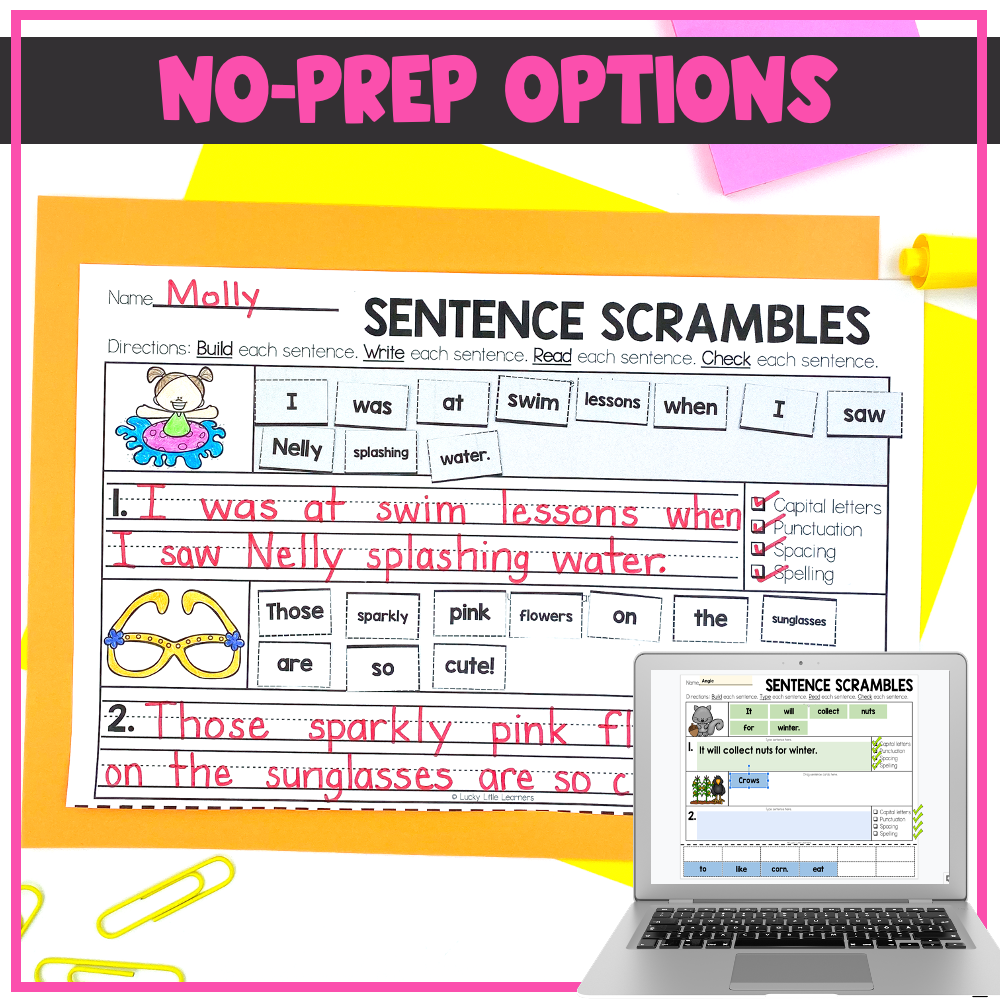 Build your early literacy skills with the Seasonal Sentence Scrambles Bundle, featuring no-prep options for sentence building, color-coded words, and engaging activities for young learners.