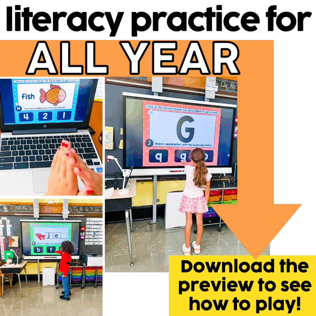 Kindergarten Digital ELA Toothy Task Cards Bundle - Lucky Little Learners
