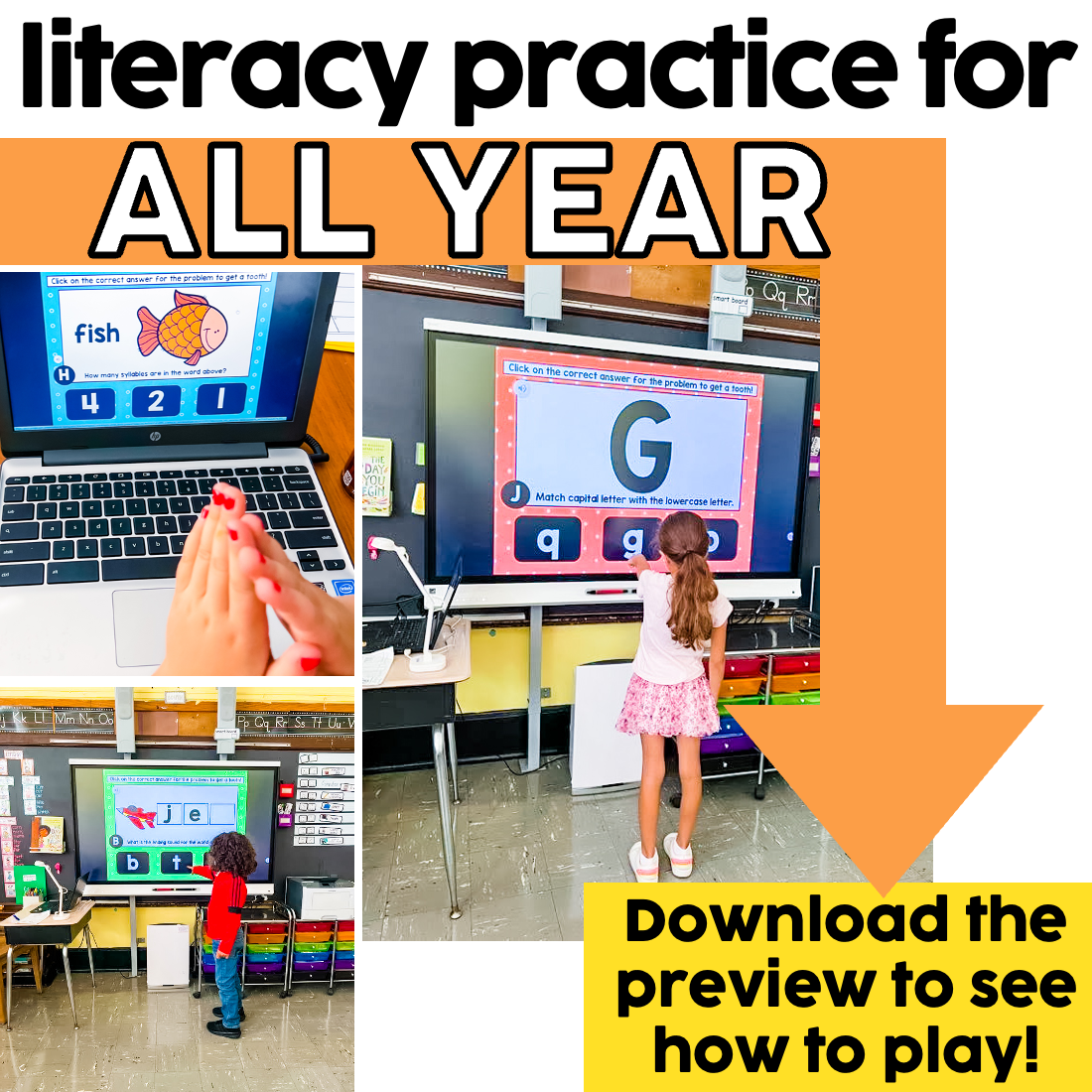 Kindergarten Digital ELA Toothy Task Cards Bundle - Lucky Little Learners