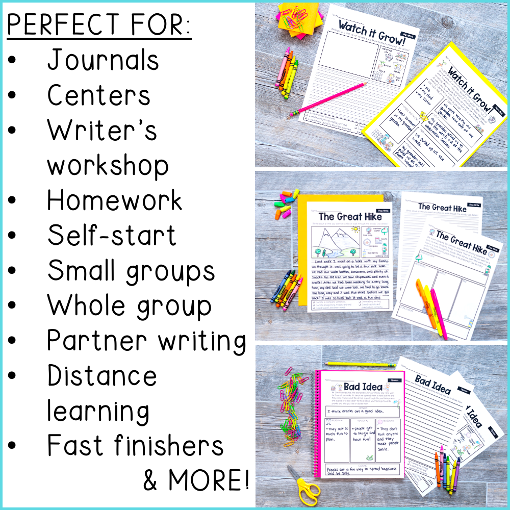 April Writing Pages for 1st and 2nd Grade - Lucky Little Learners, perfect for journals, centers, writer’s workshop, homework, self-start, small groups, whole group, partner writing, distance learnin.