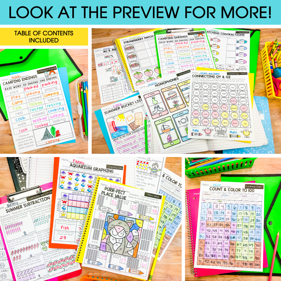 Camping activities, summer worksheets, and early finisher packets for 1st grade students, featuring engaging educational printables, colorful designs, and fun learning exercises for young learners.