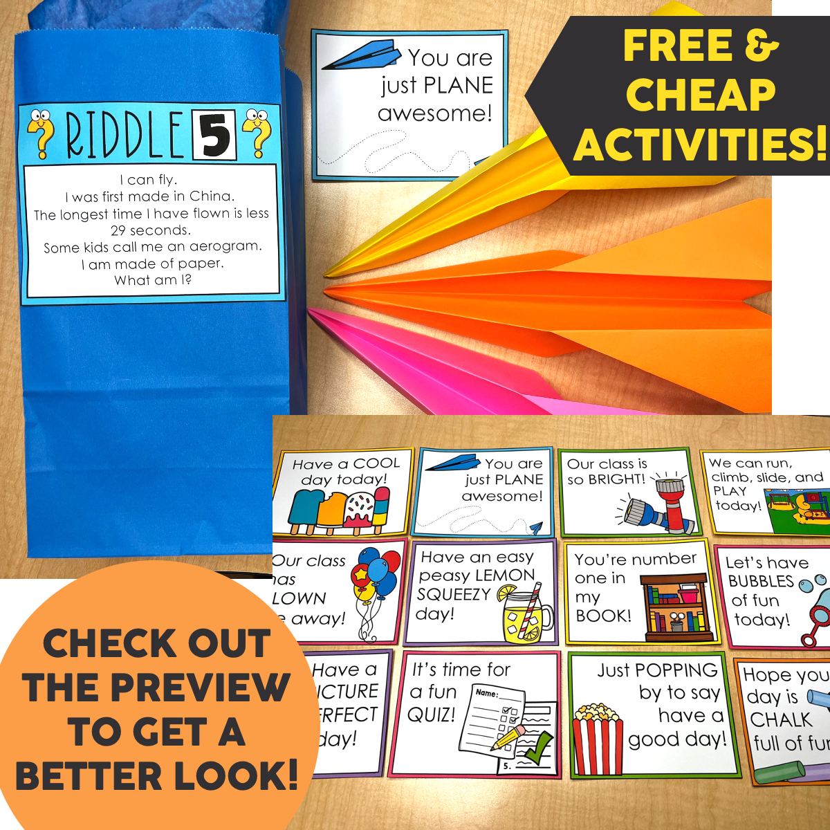 Engaging end-of-year countdown riddle bags for classroom fun, featuring colorful paper rockets, printable activity cards, and educational puzzles to celebrate student achievements and promote learnin.