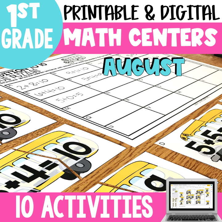 Enhance your 2nd grade math centers with printable and digital activities for August, featuring engaging math exercises and colorful visuals to support student learning and practice.