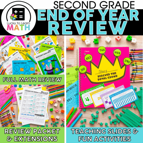 End of Year Math Review for 2nd Grade includes review packets, teaching slides, fun activities, and extensions to reinforce math skills, perfect for second-grade students and teachers.