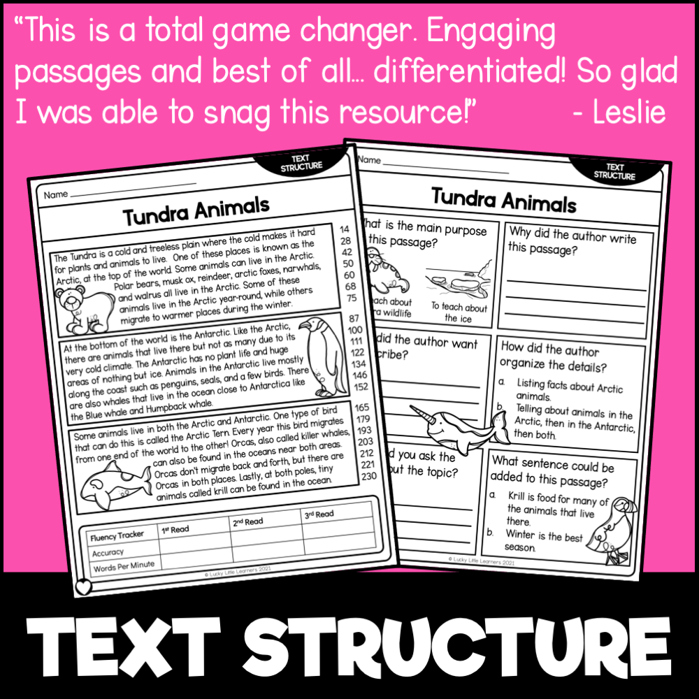 Engaging 2nd grade reading comprehension passages focusing on nonfiction text structures, including tundra animals, designed to improve understanding and literacy skills for young learners.