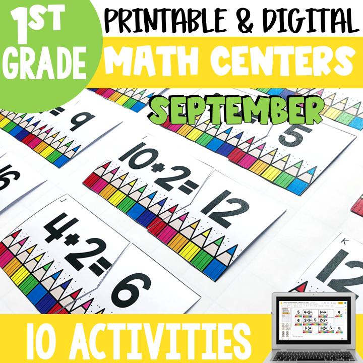 April Math Centers and Activities for 2nd Grade featuring printable and digital resources, colorful math centers, and engaging activities for September to enhance 2nd grade math skills.