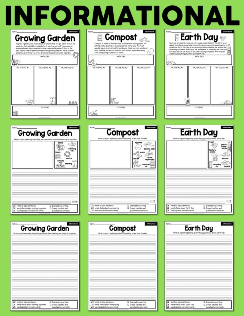 April Writing Pages for 1st and 2nd Grade - Lucky Little Learners