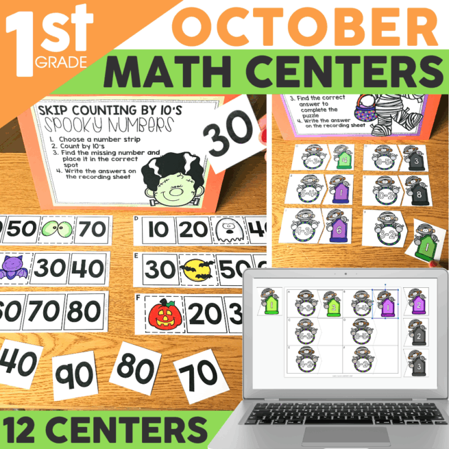 October Math Centers and Activities for 1st Grade - Lucky Little Learners