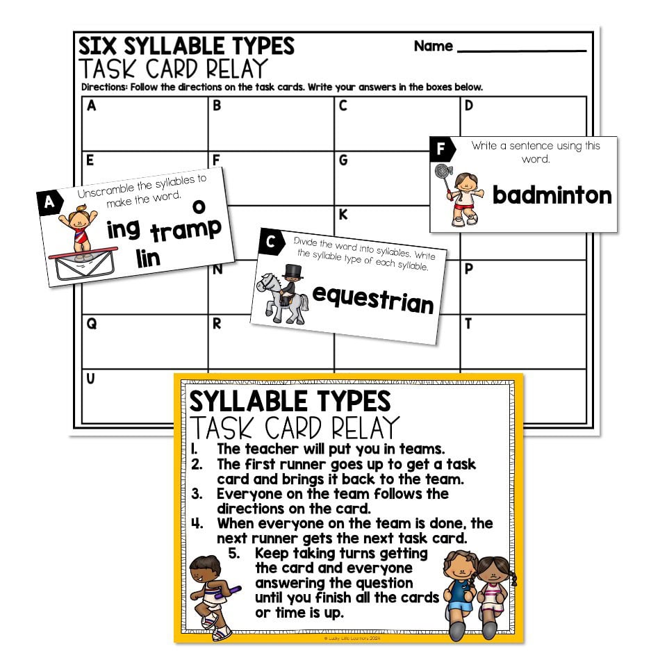 Summer Games - Literacy Center - Phonics - Six Syllable Types - Task ...