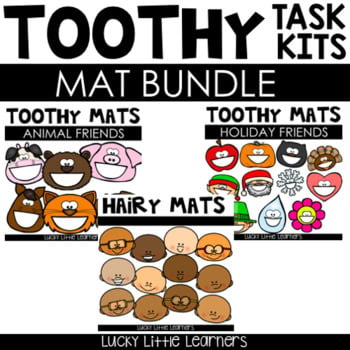 Toothy® and Hairy Mat Bundle featuring fun animal and holiday-themed toothy mats and hairy mats for engaging dental health activities and early learning.