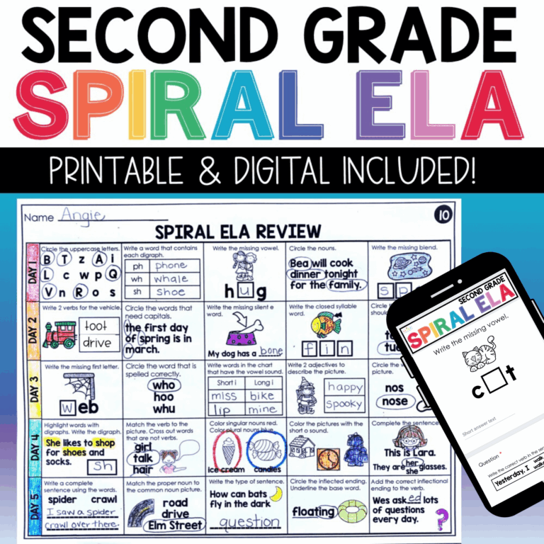 2nd Grade ELA Spiral Review Bundle - Lucky Little Learners