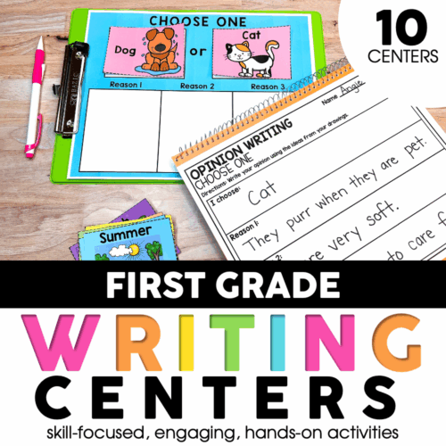 Dog and cat literacy centers for 1st grade, featuring engaging writing activities and printable worksheets for early learners. Perfect for classroom or homeschool use.