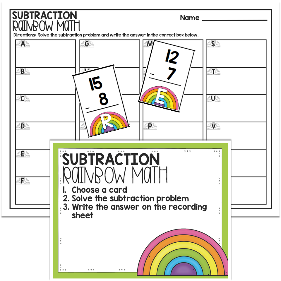 1st Grade March Math Center - Subtraction - Lucky Little Learners