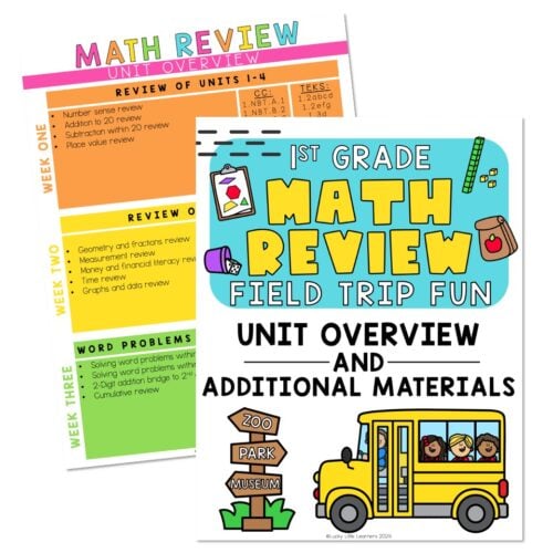 Engaging 1st grade math review resources with colorful visuals, units, and activities for back-to-school learning success. Perfect for elementary math education and classroom review.