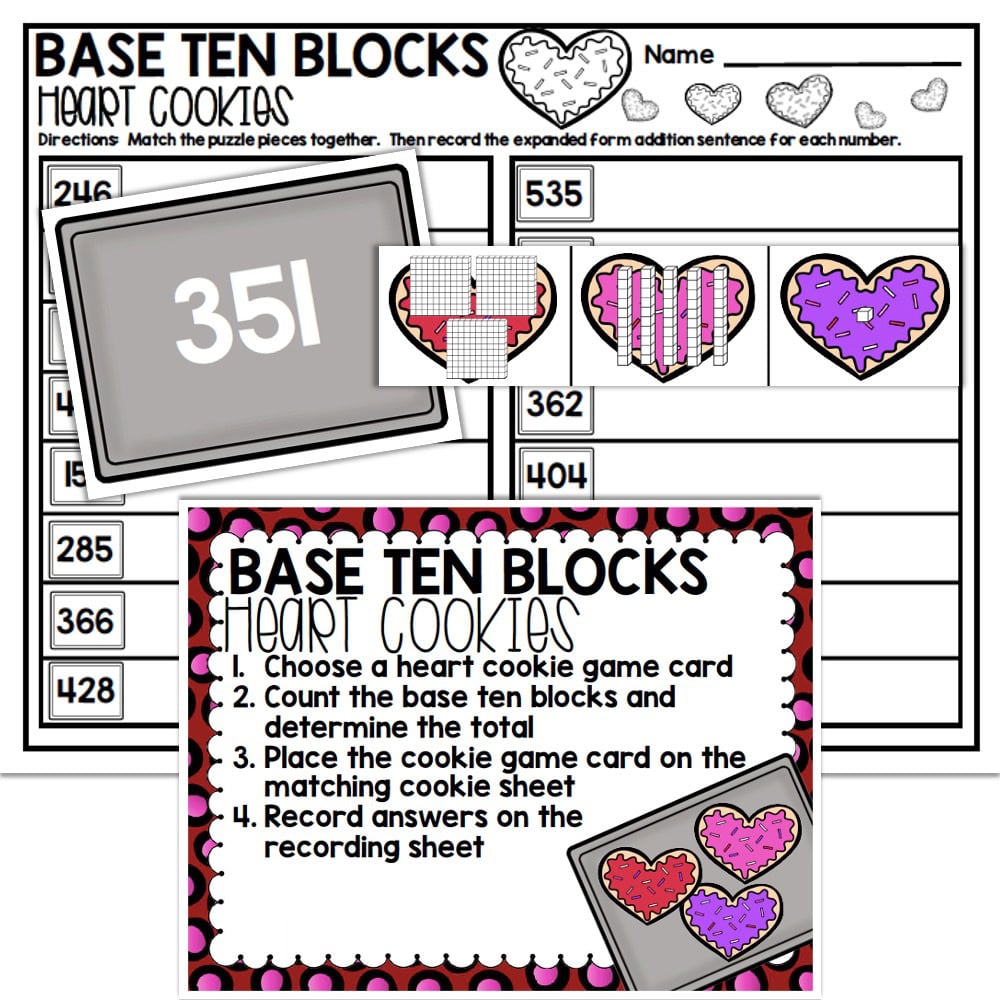 2nd Grade February Math Center - Base Ten - Lucky Little Learners