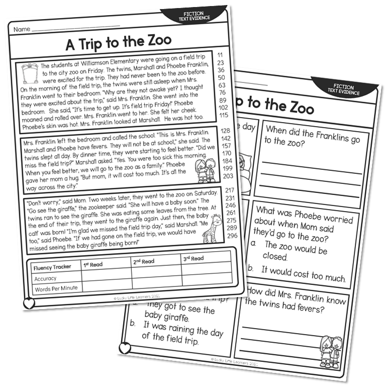2nd Grade Fiction Text Evidence and 5 W's Reading Passage - A Trip to ...