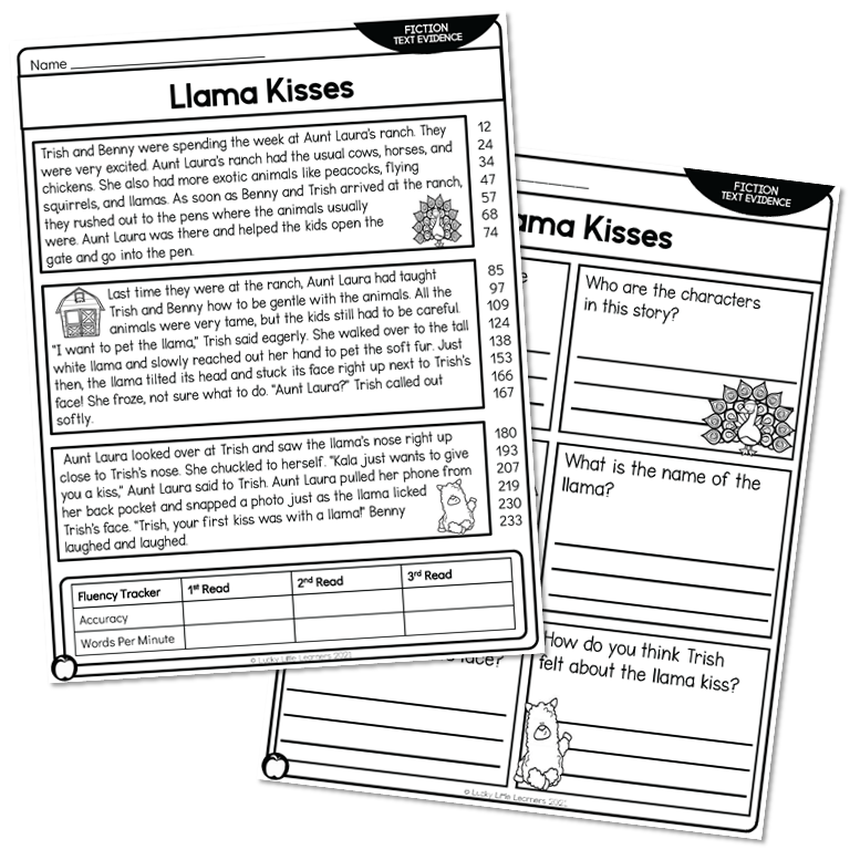 2nd Grade Fiction Text Evidence and 5 W's Reading Passage - Llama ...