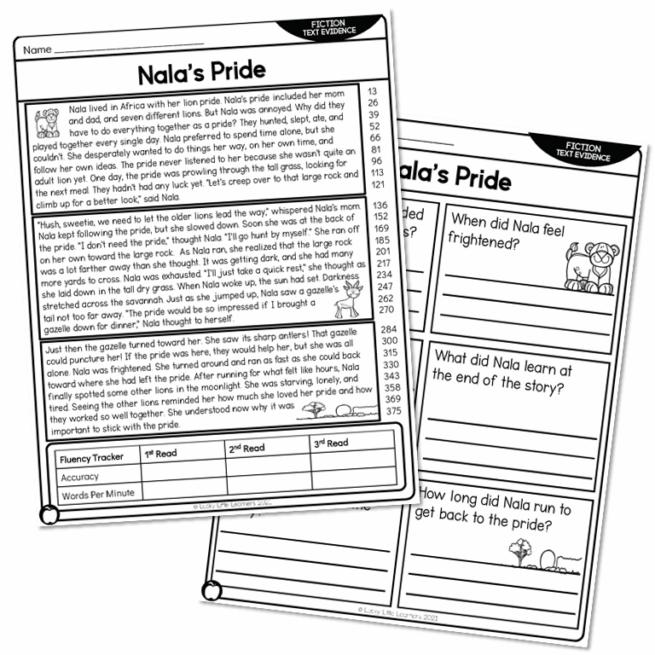 2nd Grade Fiction Text Evidence and 5 W's Reading Passage - Nala's ...