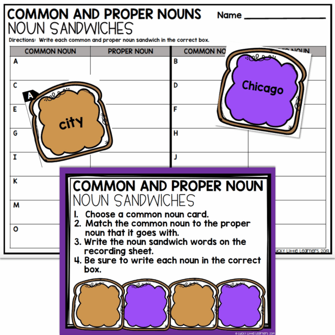2nd Grade Grammar Center - Common and Proper Nouns - Lucky Little Learners