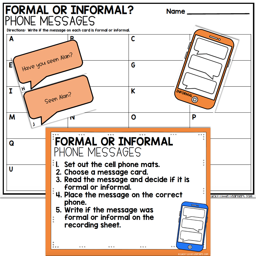2nd Grade Grammar Center - Formal or Informal - Lucky Little Learners