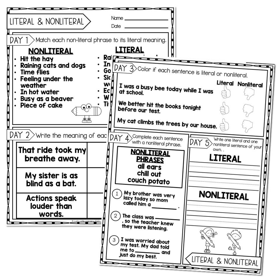 2nd Grade Grammar Worksheets - Literal & Non-Literal - Lucky Little ...