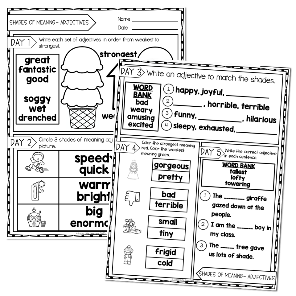 2nd Grade Grammar Worksheets - Shades of Meaning - adjectives - Lucky ...