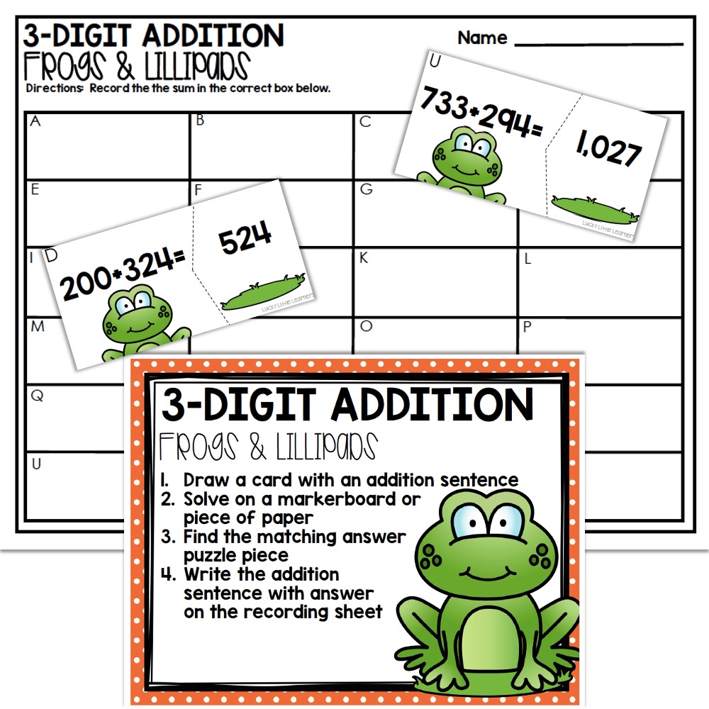 2nd Grade May Math Center - 3 Digit Addition - Lucky Little Learners