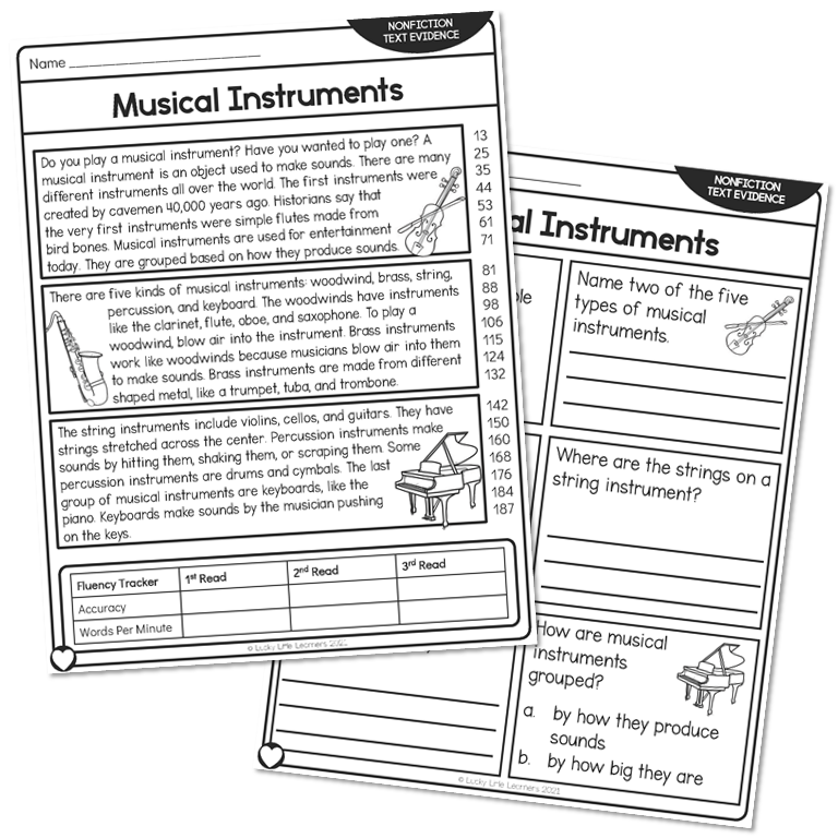 2nd Grade Nonfiction Text Evidence and 5 W's Reading Passage - Musical ...