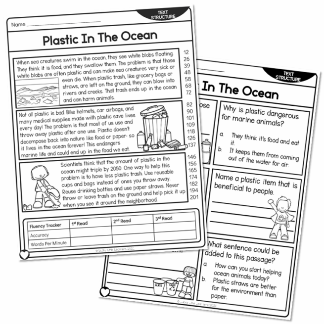 2nd Grade Nonfiction Text Structures Reading Passage - Plastic in the ...