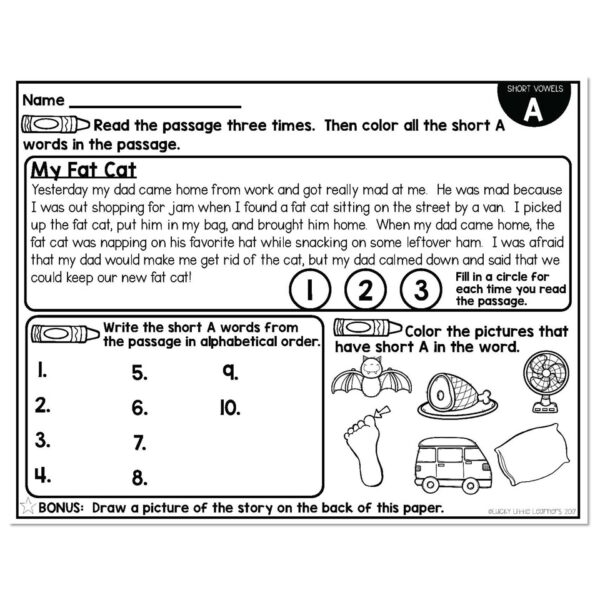 A - Short Vowels Phonics Mats 2nd Grade - Lucky Little Learners