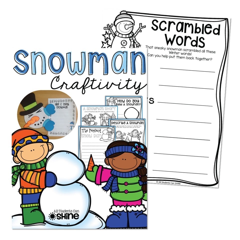 Craftivities - Winter - Snowman - Scrambled Words - Lucky Little Learners