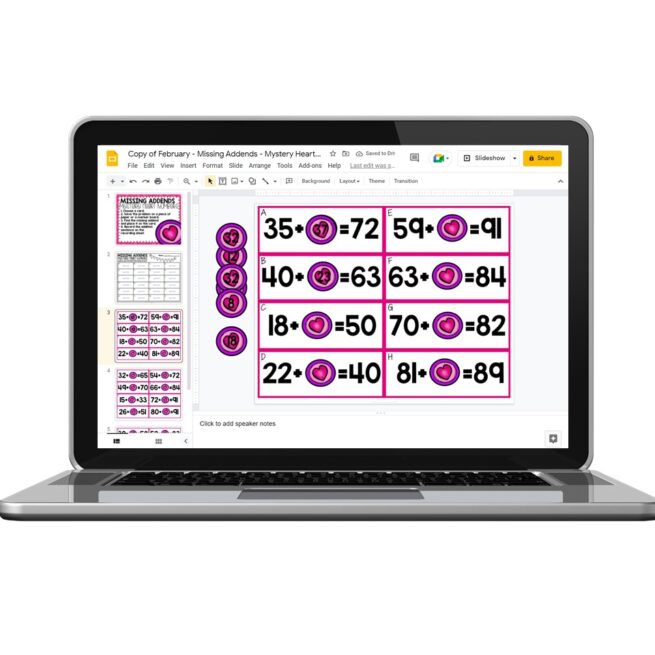 Digital - 2nd Grade February Math Center - Missing Addends - Lucky ...