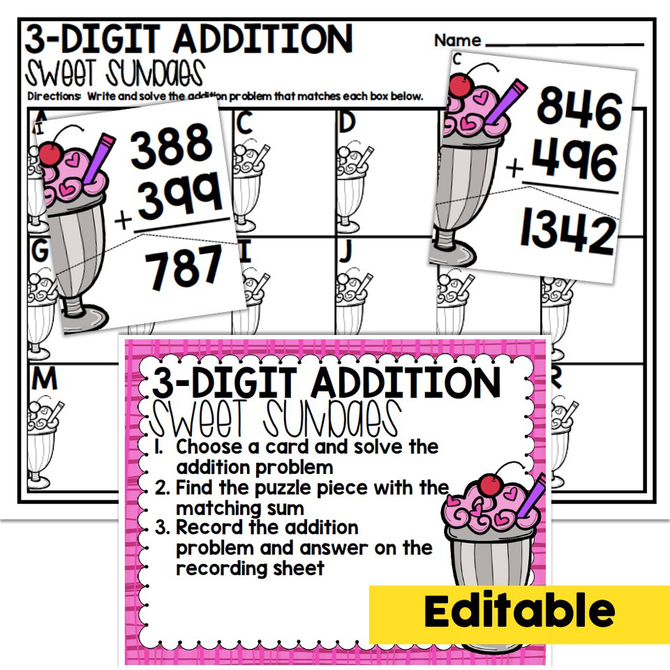 Editable - 2nd Grade February Math Center - 3 Digit Addition - Lucky ...