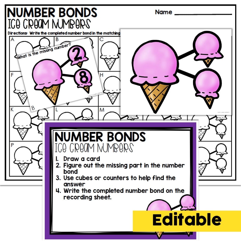 Editable - 2nd Grade June Math Center - Number Bonds - Lucky Little ...