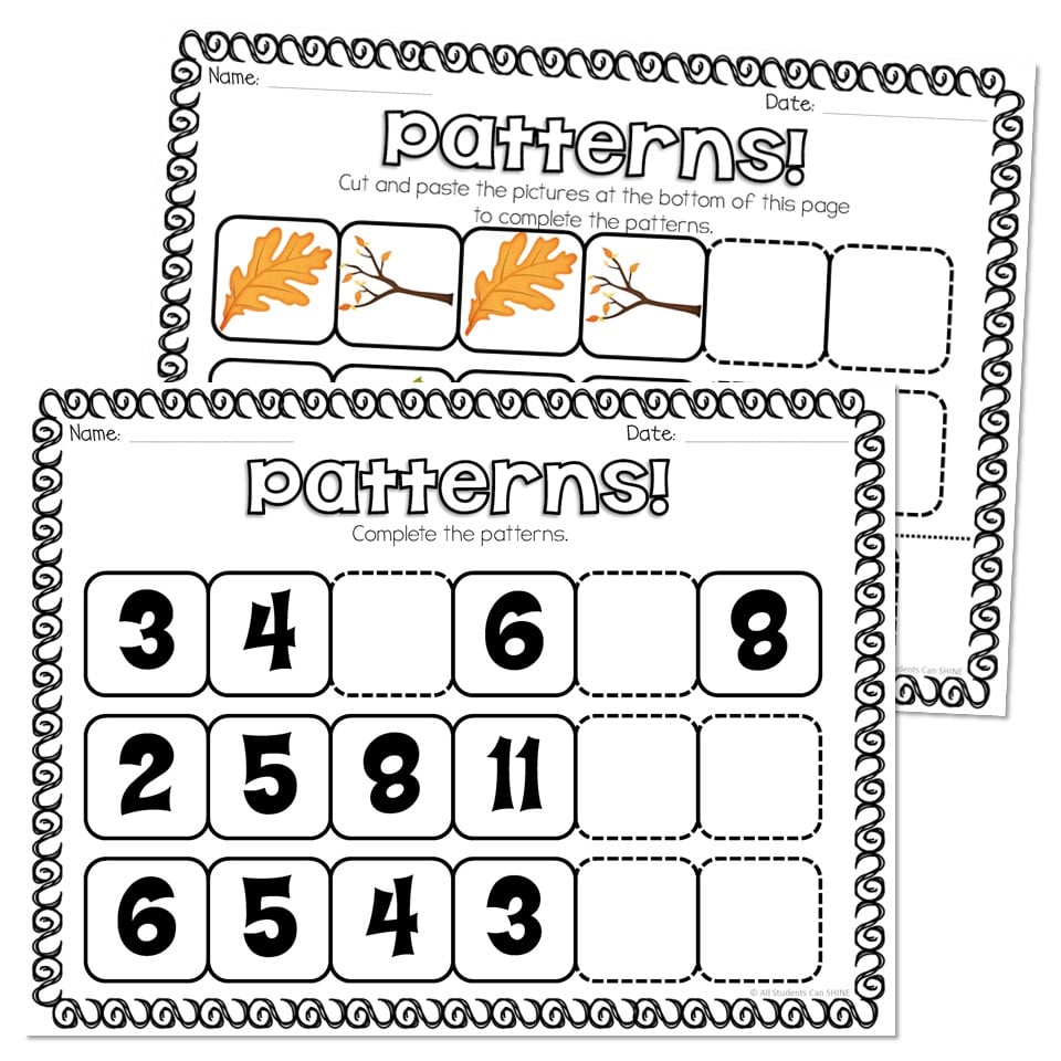 Fall Math Activities - Complete the Patterns - Lucky Little Learners