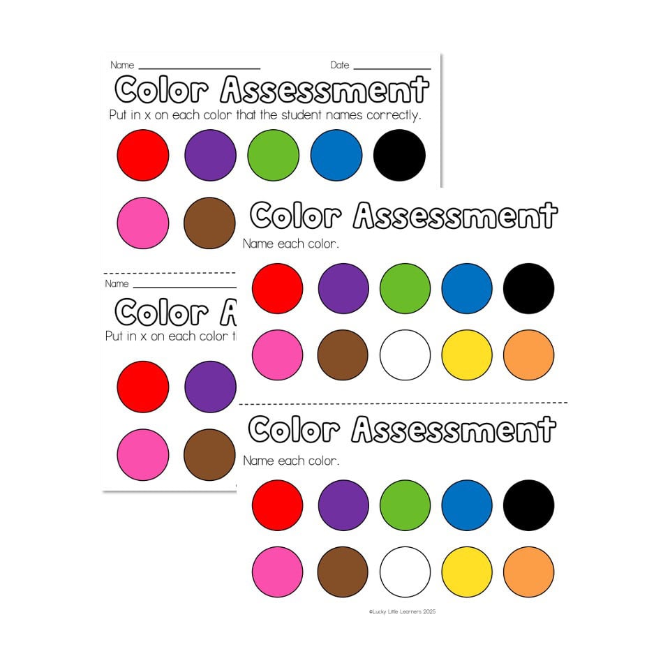 Kindergarten Back to School Pack - Assessments - Color Assessment ...