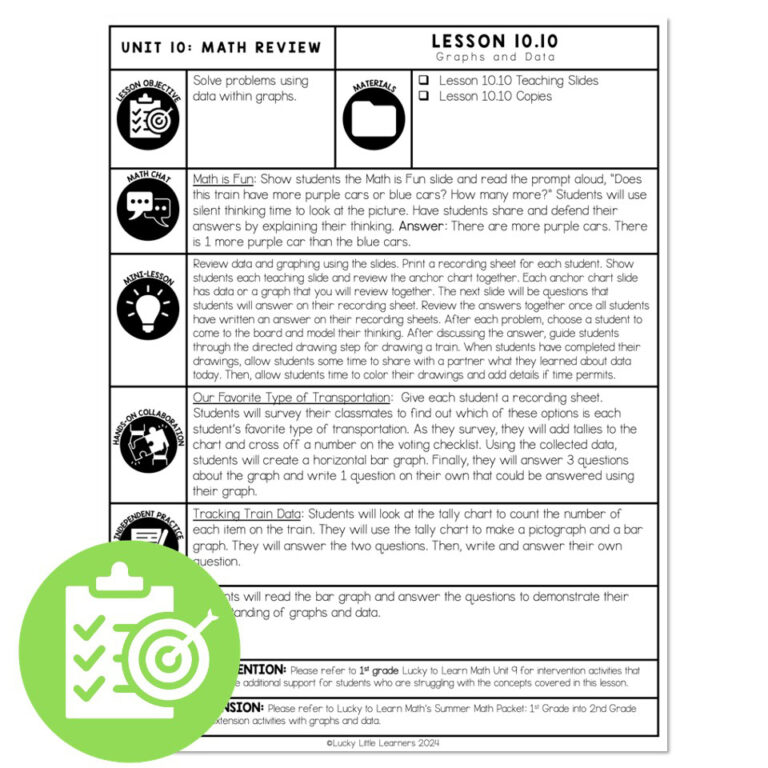 Lucky to Learn Math - 1st Grade - Lesson 10.10 - Graphs and Data Review ...