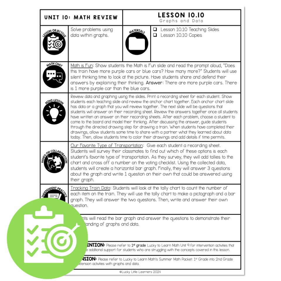 Lucky to Learn Math - 1st Grade - Lesson 10.10 - Graphs and Data Review ...
