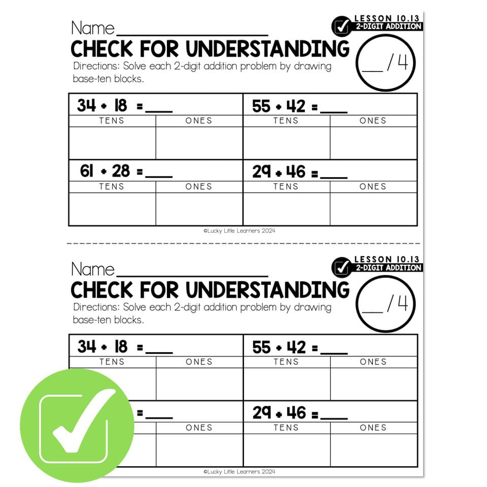 Lucky to Learn Math - 1st Grade - Lesson 10.13 - Two Digit Addition ...
