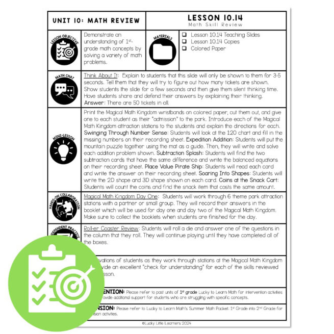 Lucky to Learn Math - 1st Grade - Lesson 10.14 - Math Skill Review ...