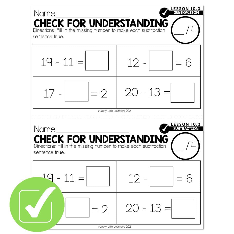 Lucky to Learn Math - 1st Grade - Lesson 10.3 - Subtraction Review ...