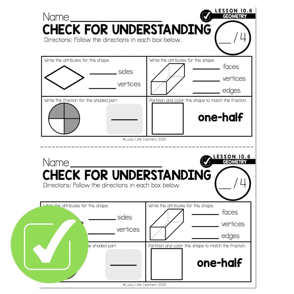 Geometry Check Lucky to Learn Math - 1st Grade - Lesson 10.6 - Geometry Review - Check ...