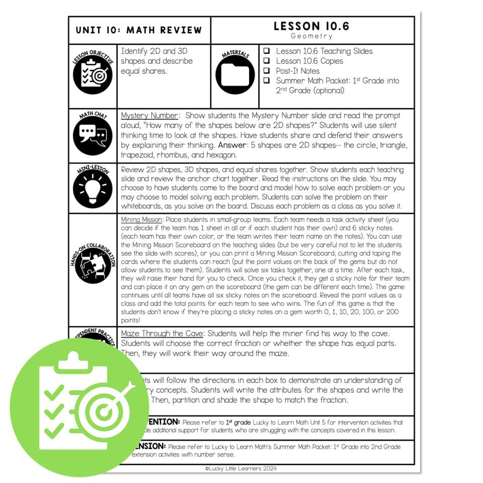 Lucky to Learn Math - 1st Grade - Lesson 10.6 - Geometry Review ...
