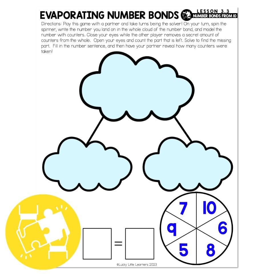 Math Collaboration Numbers Lucky to Learn Math - 1st Grade - Lesson 3.3 - Subtract from 10 with ...