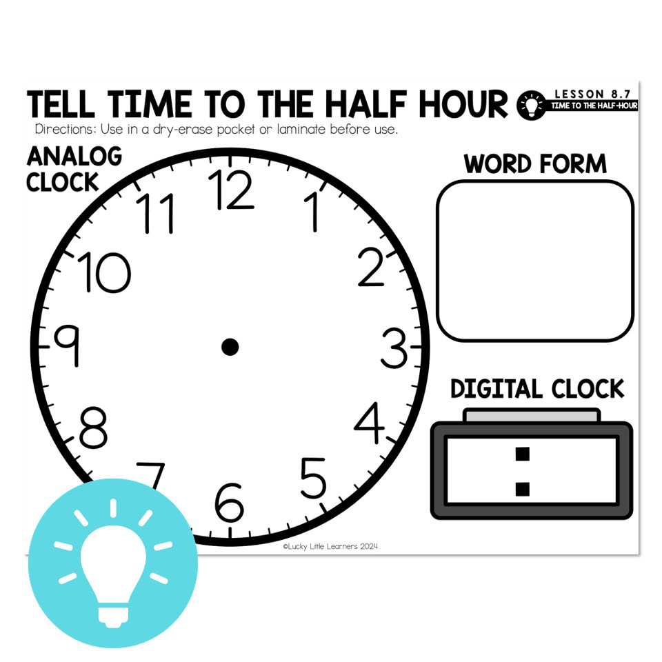Lucky to Learn Math - 1st Grade - Lesson 8.7 - Time to the Half Hour ...