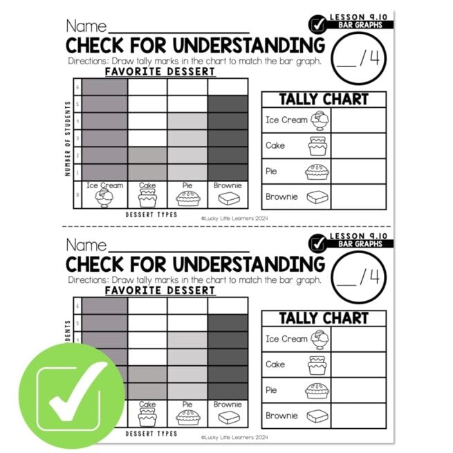 Lucky to Learn Math - 1st Grade - Lesson 9.10 - Bar Graphs - Check for ...