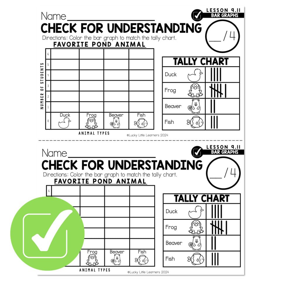 Lucky to Learn Math - 1st Grade - Lesson 9.11 - Bar Graphs - Check for ...
