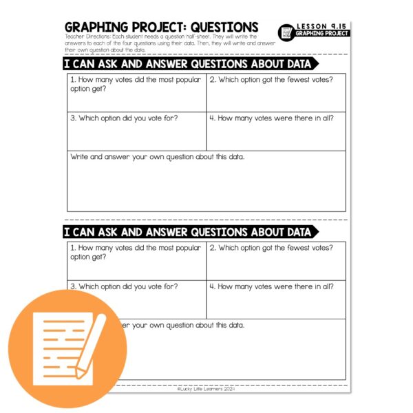 Review Learning Questions Lucky to Learn Math - 1st Grade - Lesson 9.15 - Data Review ...