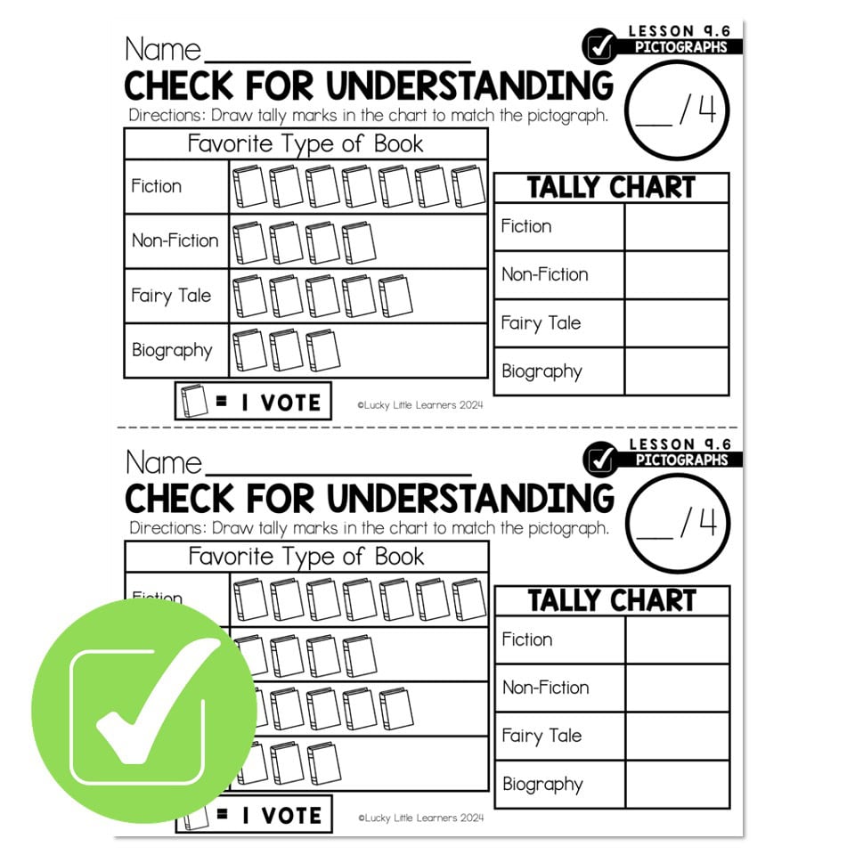 Lucky to Learn Math - 1st Grade - Lesson 9.6 - Pictographs - Check for ...