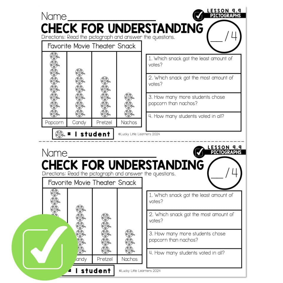 Lucky to Learn Math - 1st Grade - Lesson 9.9 - Pictographs - Check for ...